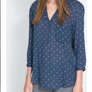 Zara blue with white polka dot blouse